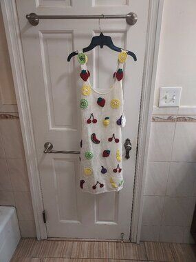 Staud Maracuya White Fruit Crochet Sleeveless Dress